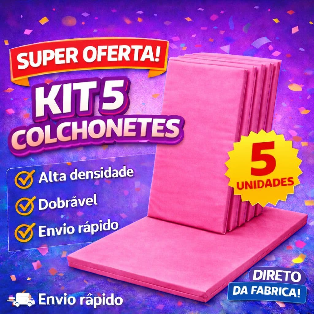 5 Colchonetes Rosa Pink Para Escolas E Creches  90x40x3 com Espuma Macia Impermeável Compacto D23