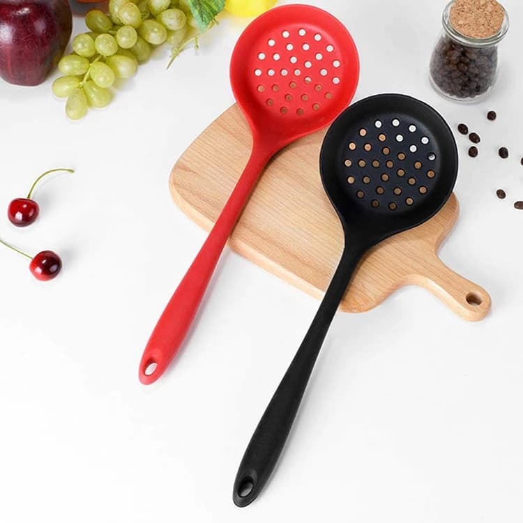 Escumadeira Silicone Vermelha Pegador Arroz Concha Cozinha Escorrer Óleo Frituras Resistente