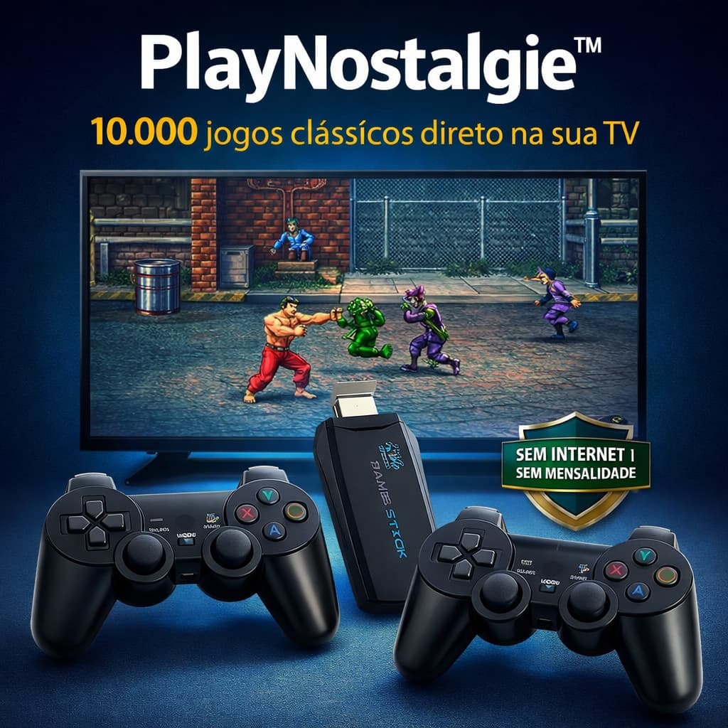 Game Stick 4K 10000 Jogos PlayNostalgie™ Console Retrô HDMI 2 Controles Sem Fio Plug And Play