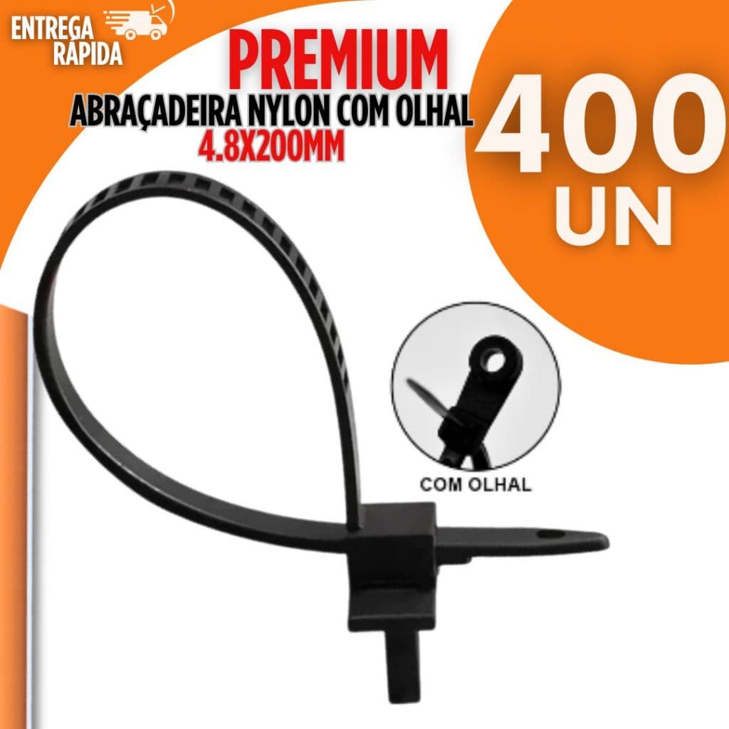 400 Abraçadeiras Nylon 4,8x200mm Com Olhal Preta Enforca Gato Presilhas Cintas Plásticas Utilidades