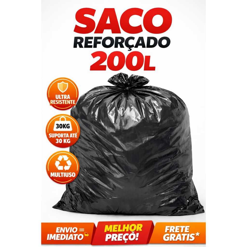 Saco de Lixo 200 Litros Reforçado Preto Direto Da Fabrica