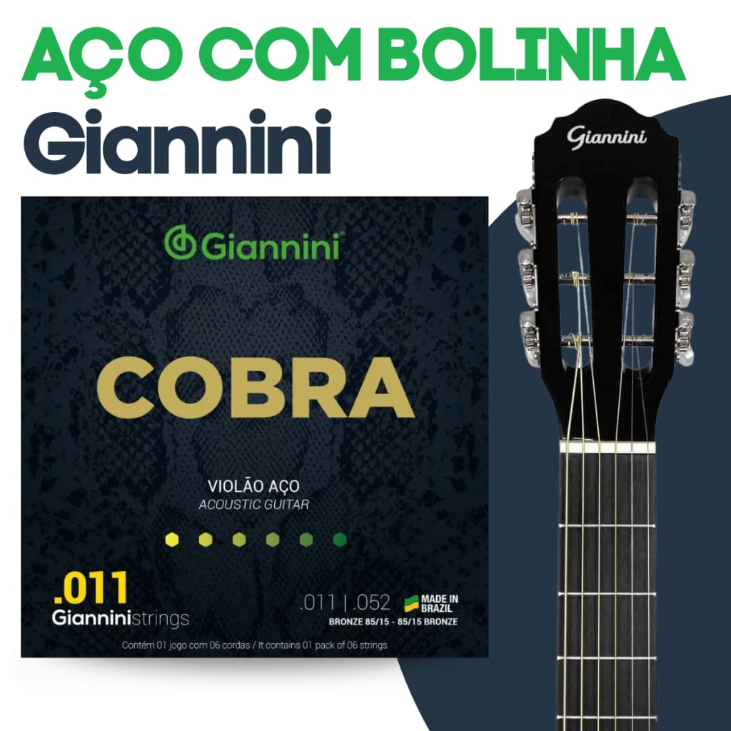 Encordoamento Giannini de Violão Aço Jogo de Cordas Giannini Corda de Violão Cobra GEEFLK