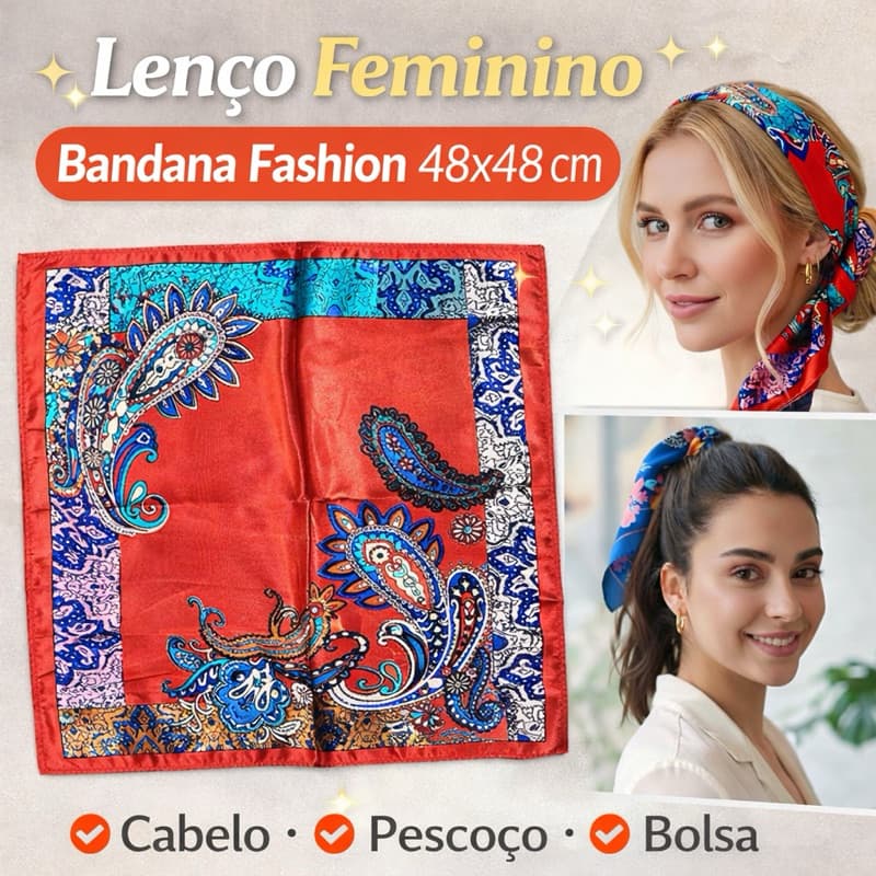 Lenço Feminino Estampado 48x48cm | Bandana, Faixa de Cabelo, Acessório de Moda versátil