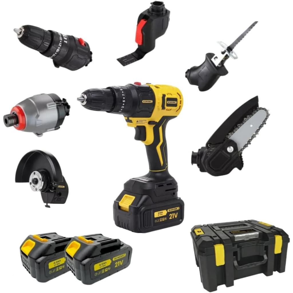 Kit 6 Em 1 Furadeira Parafusadeira Motoserra Multifuncional Amarelo 127/220v 50/60 Hz