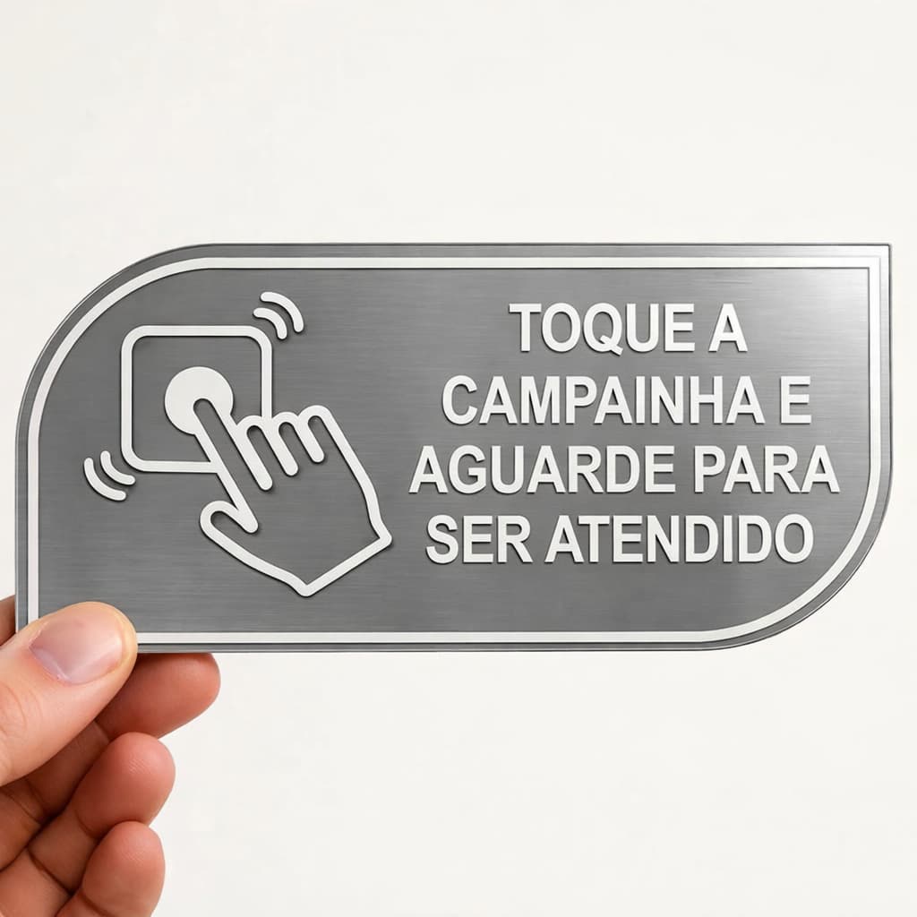 Placa Sinalização Espelhado Toque a Campainha Premium Acrílico