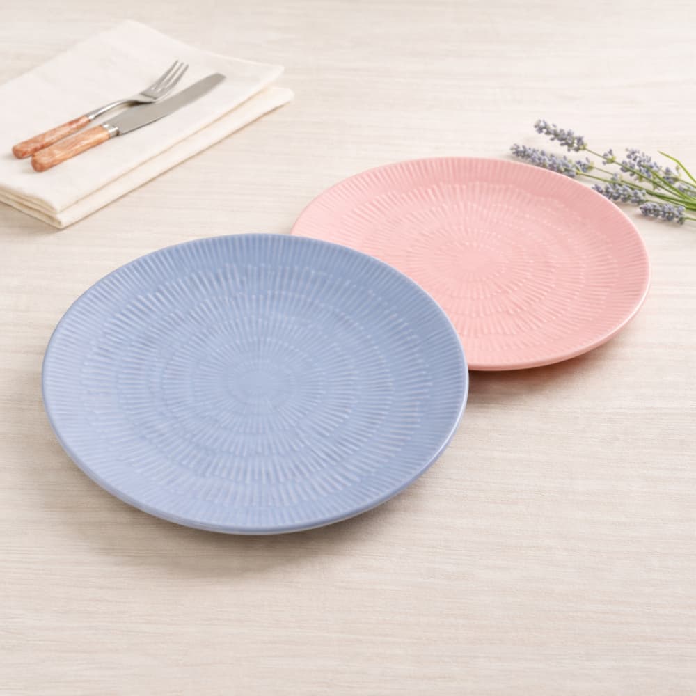 Kit 2 Pratos Sobremesa Porcelana 20cm Rosa Azul Candy Mesa Posta Decor