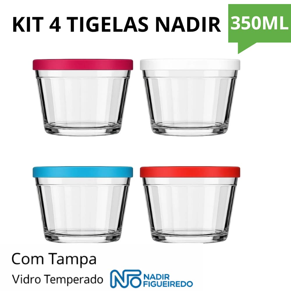 Kit Tigelas Nadir 350 ml com Tampa | Vidro Temperado | 4 Unidades I Freezer Micro-ondas