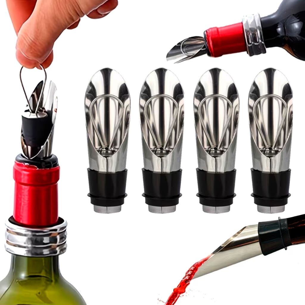 Kit com 4 Bicos Dosador De Bebidas com Tampa Rolha para Vinho Espumante Cachaça e Bebidas em Geral