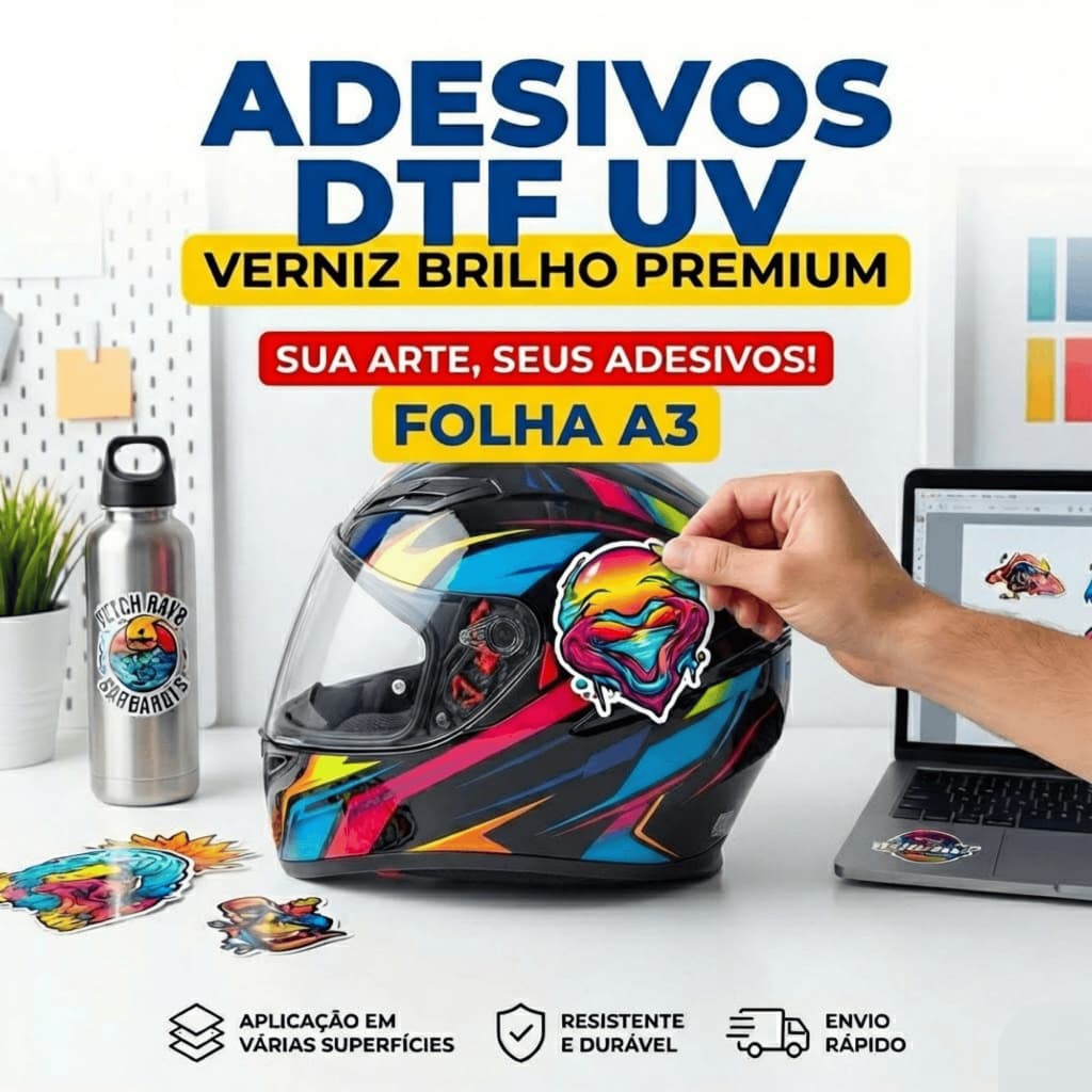 Impressão Personalizada de Folha A3 Adesivo DTF UV Verniz Brilho Pronto para Aplicação Com Sua Arte
