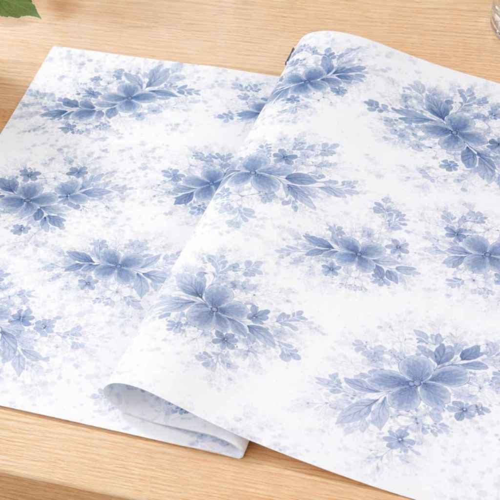 Papel Seda Estampado Flor Azul 50g – Pacote 100 Folhas Para Embalagem