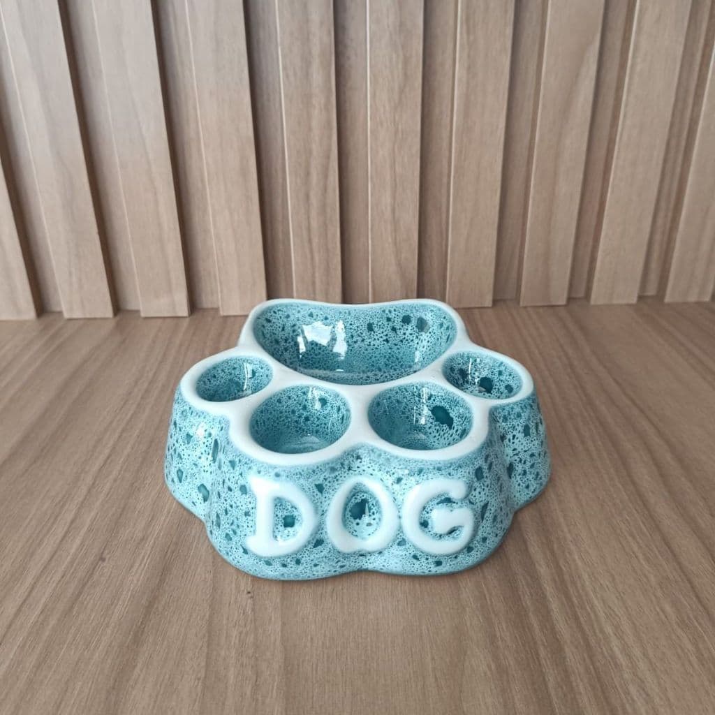 Comedouro Pet Cerâmica Formato Pata para Cachorro Ração ou Água Tigela Decoração