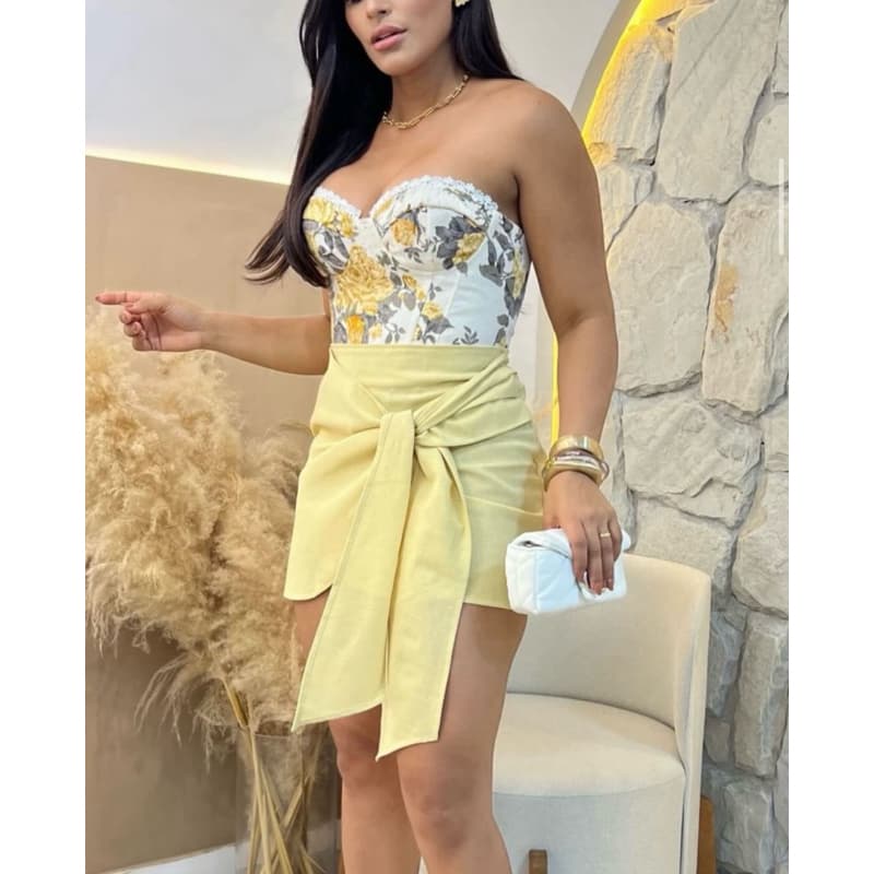 Short Saia Feminino Transpassado com Amarração Frontal Elegante e Versátil Cintura Alta Estiloso Tendência 2026