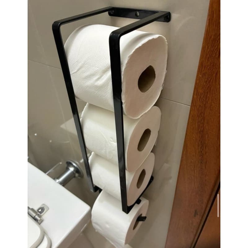 Suporte Porta Papel Higiênico Parede 4 Rolos Preto Fácil Fixação Dupla Face ou Parafusos