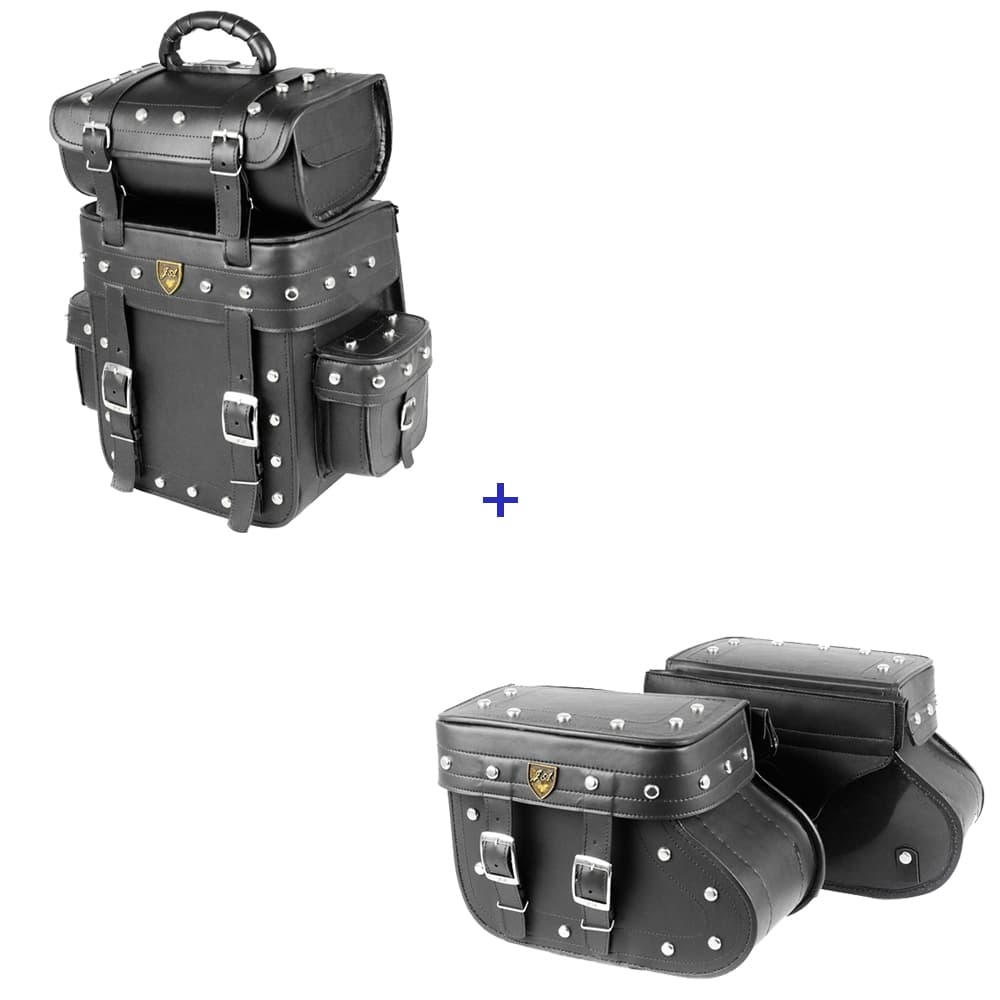 KIT DE VIAGEM DE 18 LITROS LATERAL E BOLSA TRASEIRA 25 LITROS EM COURO LEGITIMO