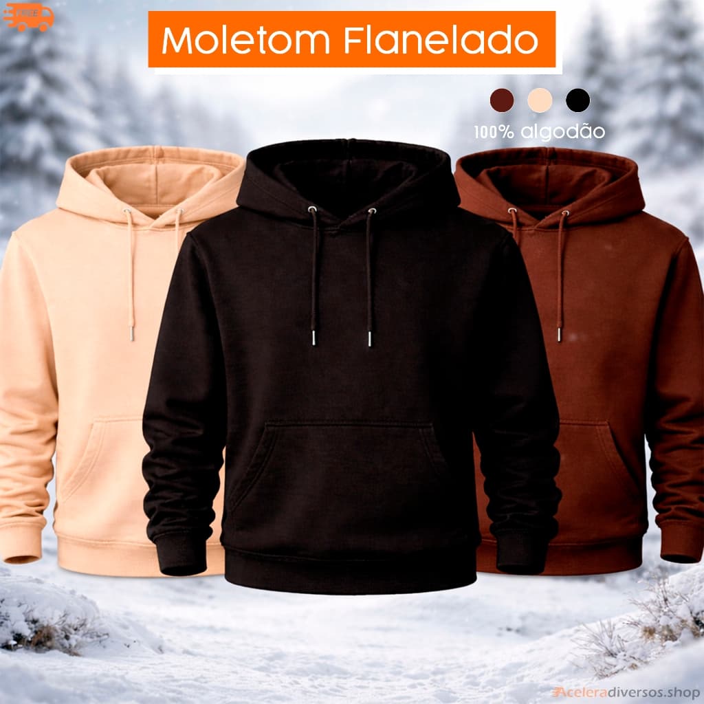 Moletom Canguru Inverno Flanelado Liso Algodão Premium Confortável Unissex blusa de frio peluciada