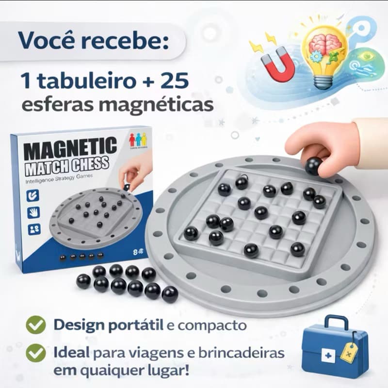 Jogo Magnético Infantil Educativo Desafio de Estratégia Tabuleiro com Bolinhas Ímã Brinquedo Família