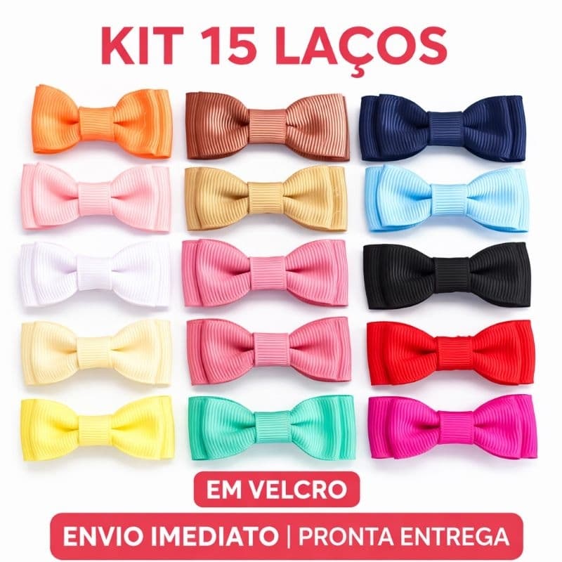 Kit 15 Lacinhos de cabelo bebê infantil laços com Velcro