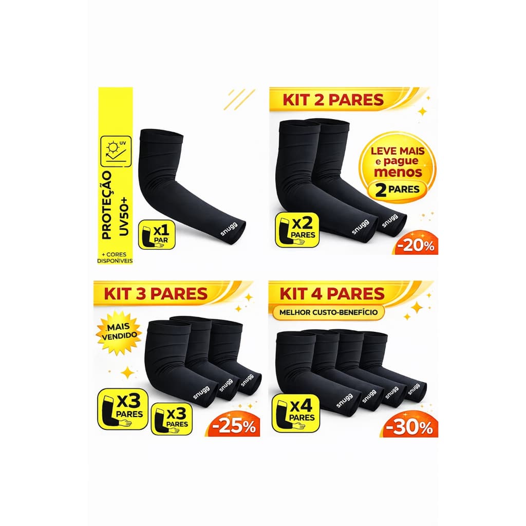 KITs com 2/3ou 4 Pares de Manguito Unissex Proteção Solar UV50+ Manga Esportiva Fitness Ciclismo Uber Motos Pesca