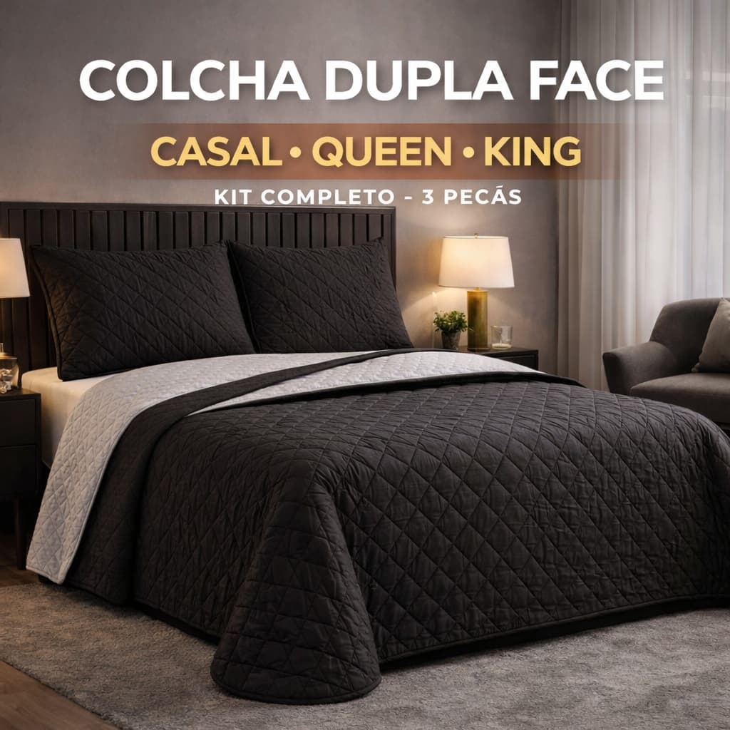 Colcha Cobre Leito Dupla Face Matelada Casal Queen King Lisa Kit 3 Peças