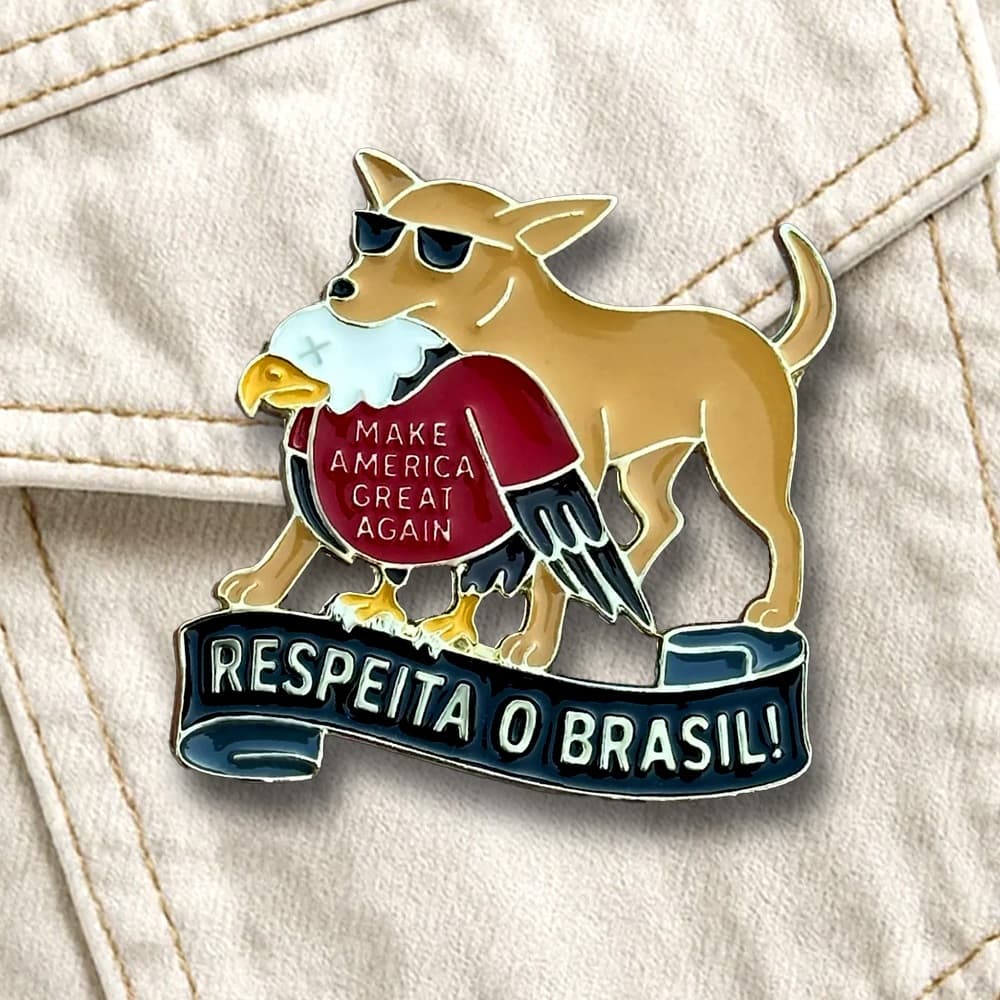 Pin de Metal Respeita o Brasil Meme Cachorro Caramelo Broches para Mochila e Roupas