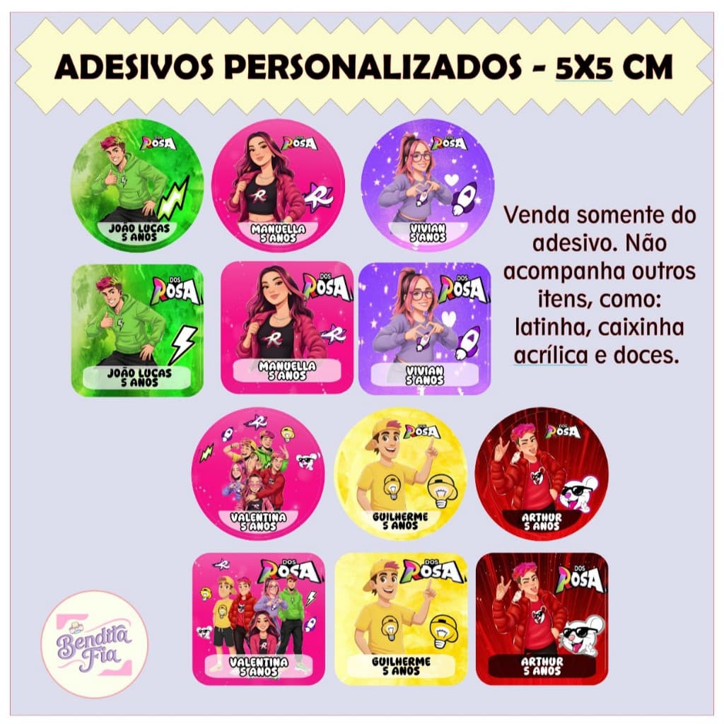 Adesivos GRUPO DOS ROSA Redondos ou Quadrados 5x5cm - Personalizado para Lembrancinhas ENVIO RÁPIDO