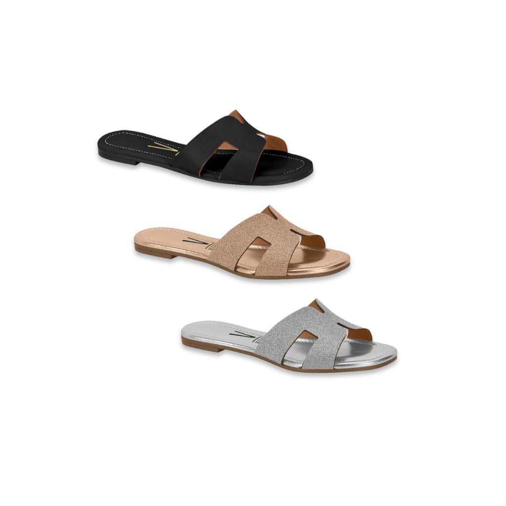 Sandália Rasteirinha Slide H Feminina Casual Confortável Calce Fácil Original Vizzano Chinelo Rasteira-6371-367