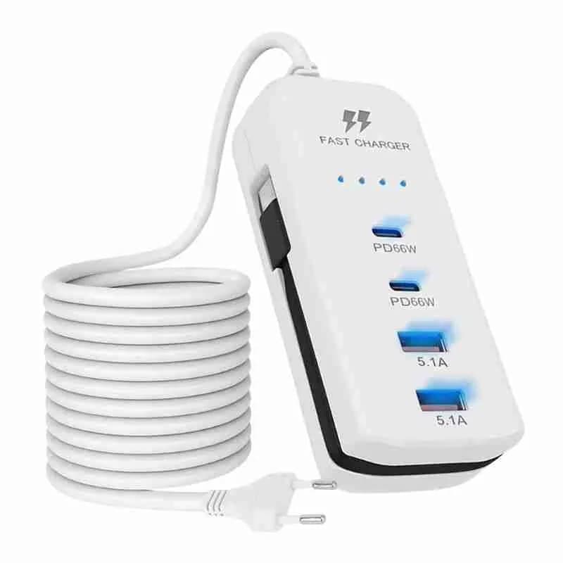Tomada Carregadora De Celulares USB E PD 4 Portas,Conecte vários dispositivos ao mesmo tempo.