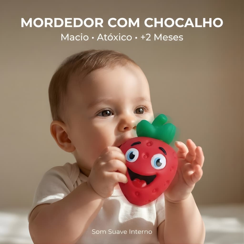 Chocalho Mordedor Macio C/barulho Suave Morango