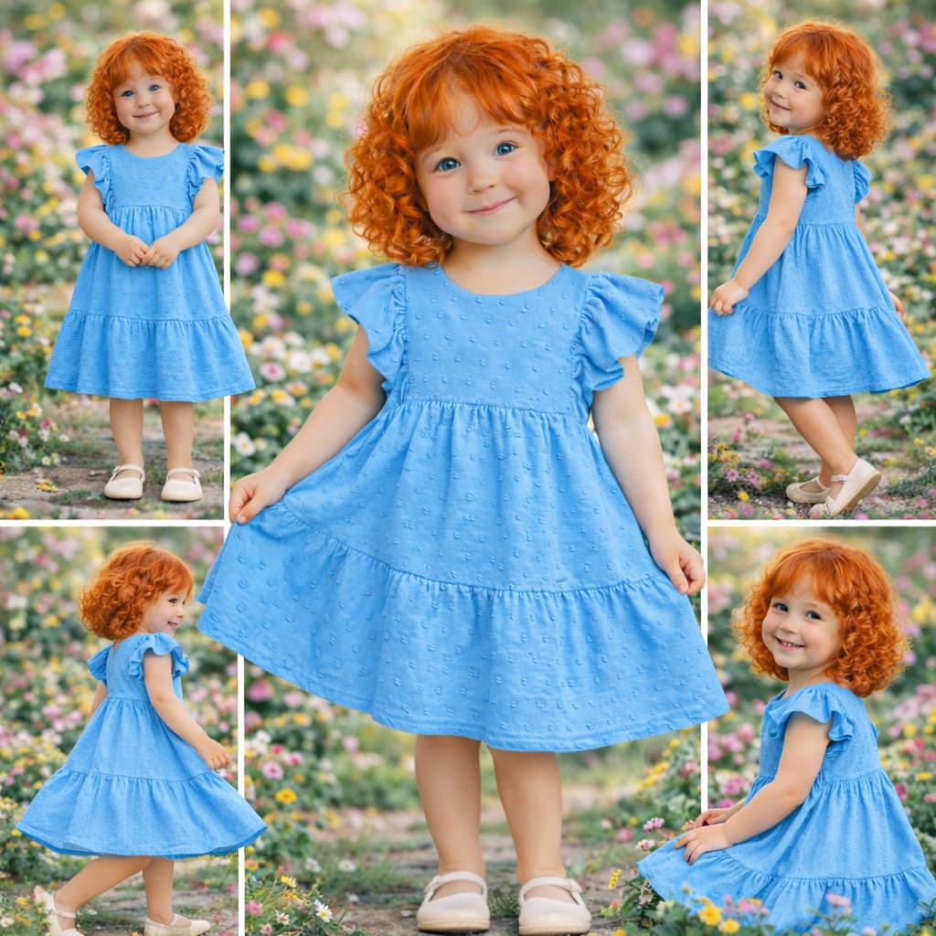 Vestido Infantil Menina Barato 2 a 8 Anos Tecido Dunas Rodado Com Manga Festa Luxo Aniversário  Princesa Casual Verão