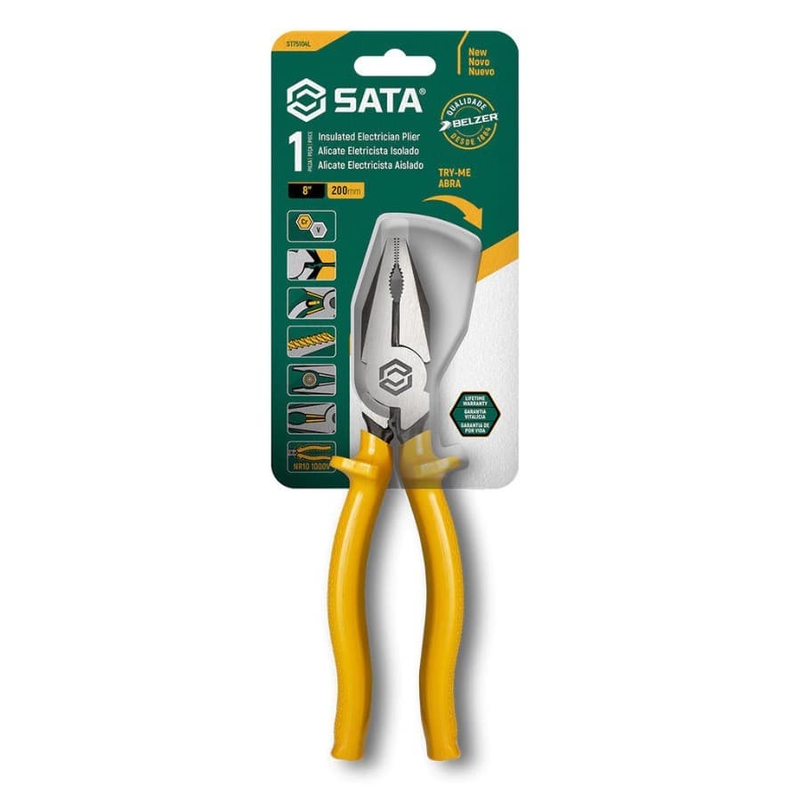 Alicate Profissional Eletricista Isolado 1000V Universal 8"  Amarelo - Sata / Belzer