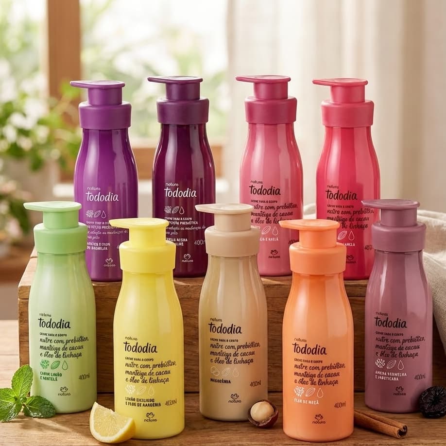 Hidratante Corporal Natura Tododia 400ml Ameixa e Flor Amora Capim Limão Cereja Negra Tâmara etc