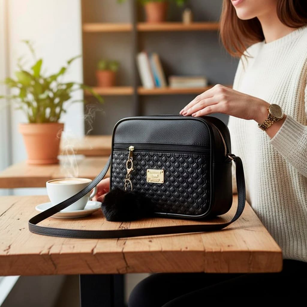 Bolsa Feminina Tiracolo Transversal Pequena Varias Cores com Alça Lateral C/ POMPOM