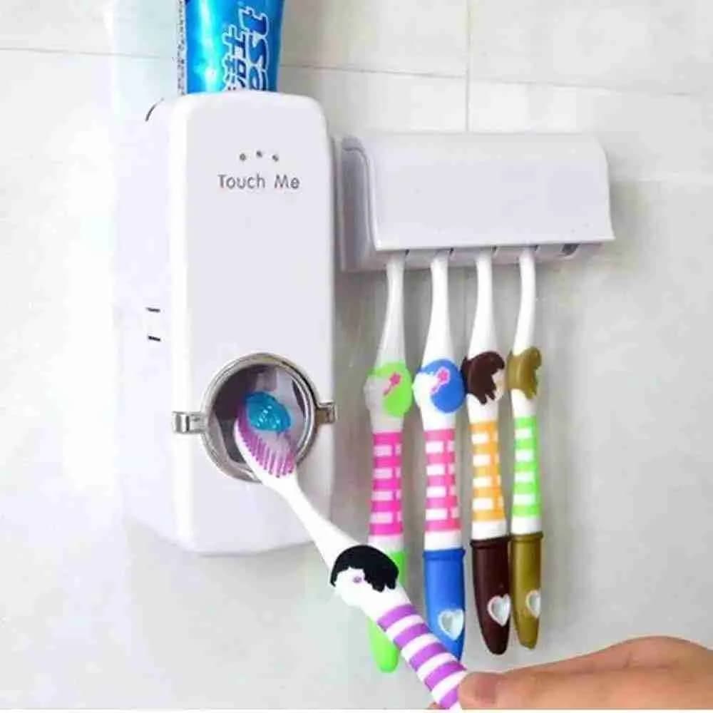 Dispenser de Pasta de Dente com Suporte para Escovas – Fixação na Parede
