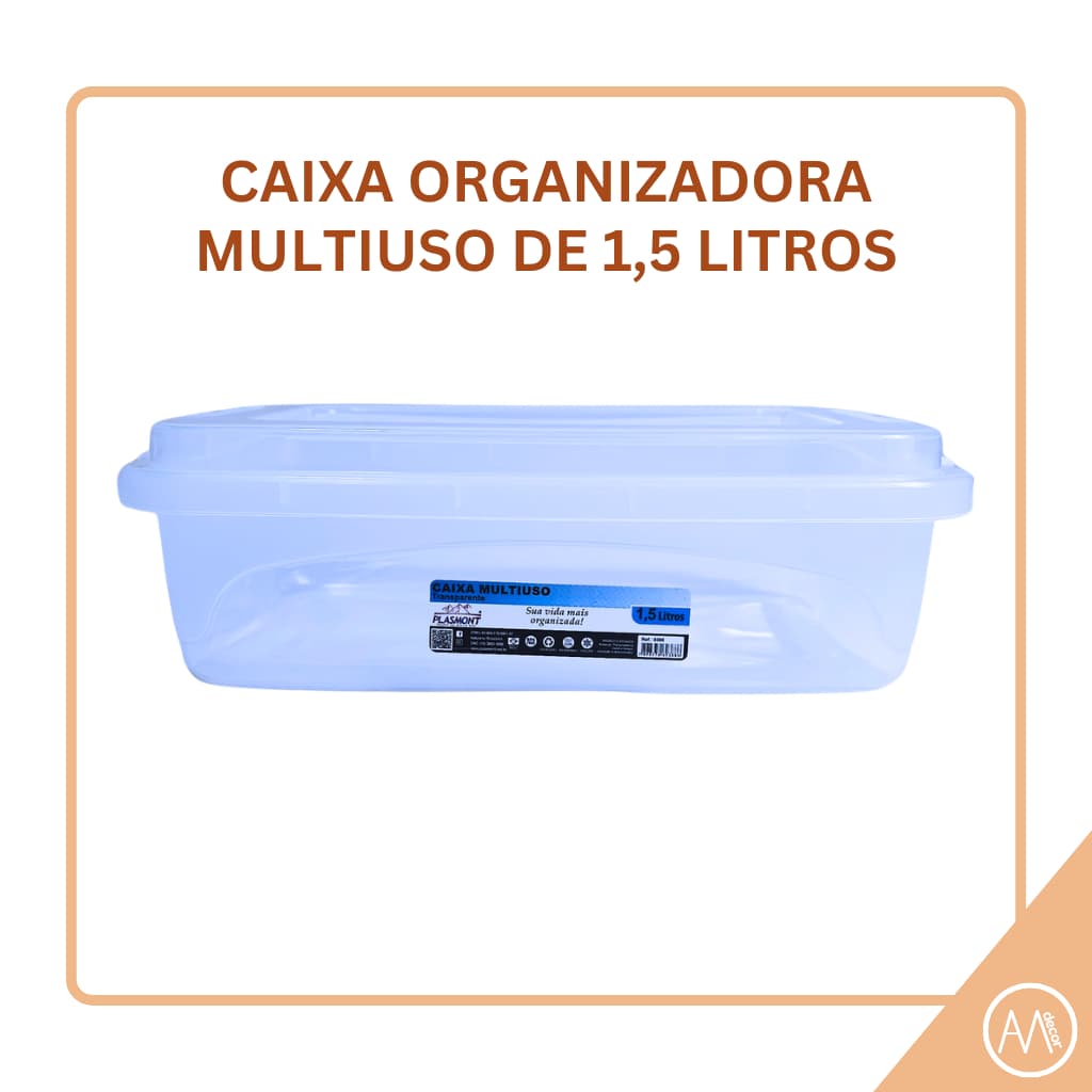Caixa Organizadora 1,5L Transparente com Tampa e Trava