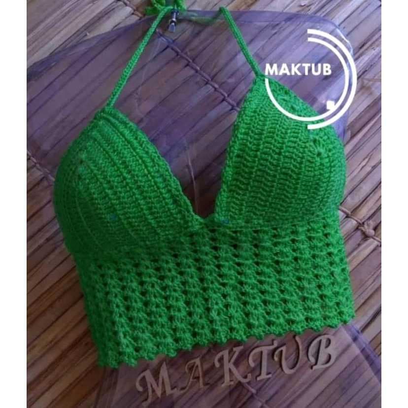 Cropped de Crochê Brasil Top em Crochê Brasil Top Decotado em Crochet Brasil
