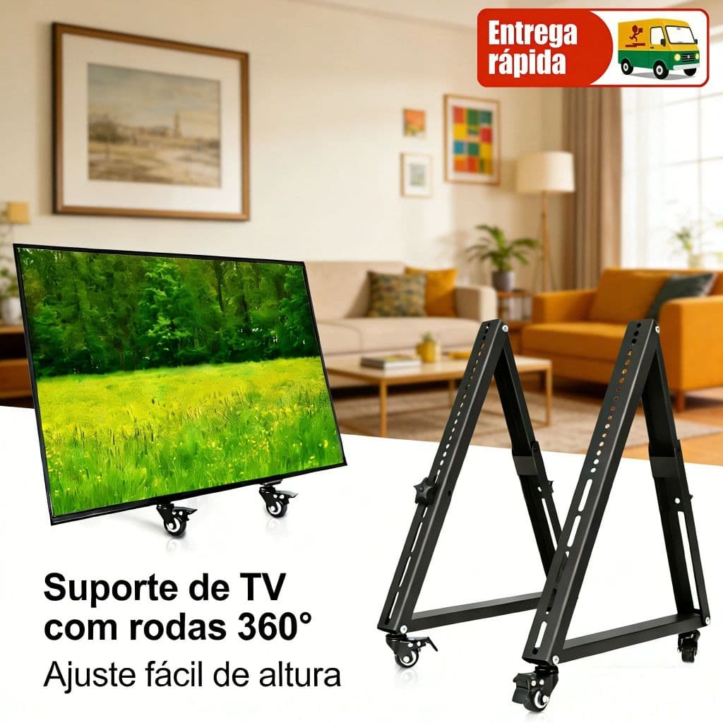 Suporte Móvel Para TV Pedestal Com Rodas 32-55 Pol Ajustável Altura e Inclinação Preto