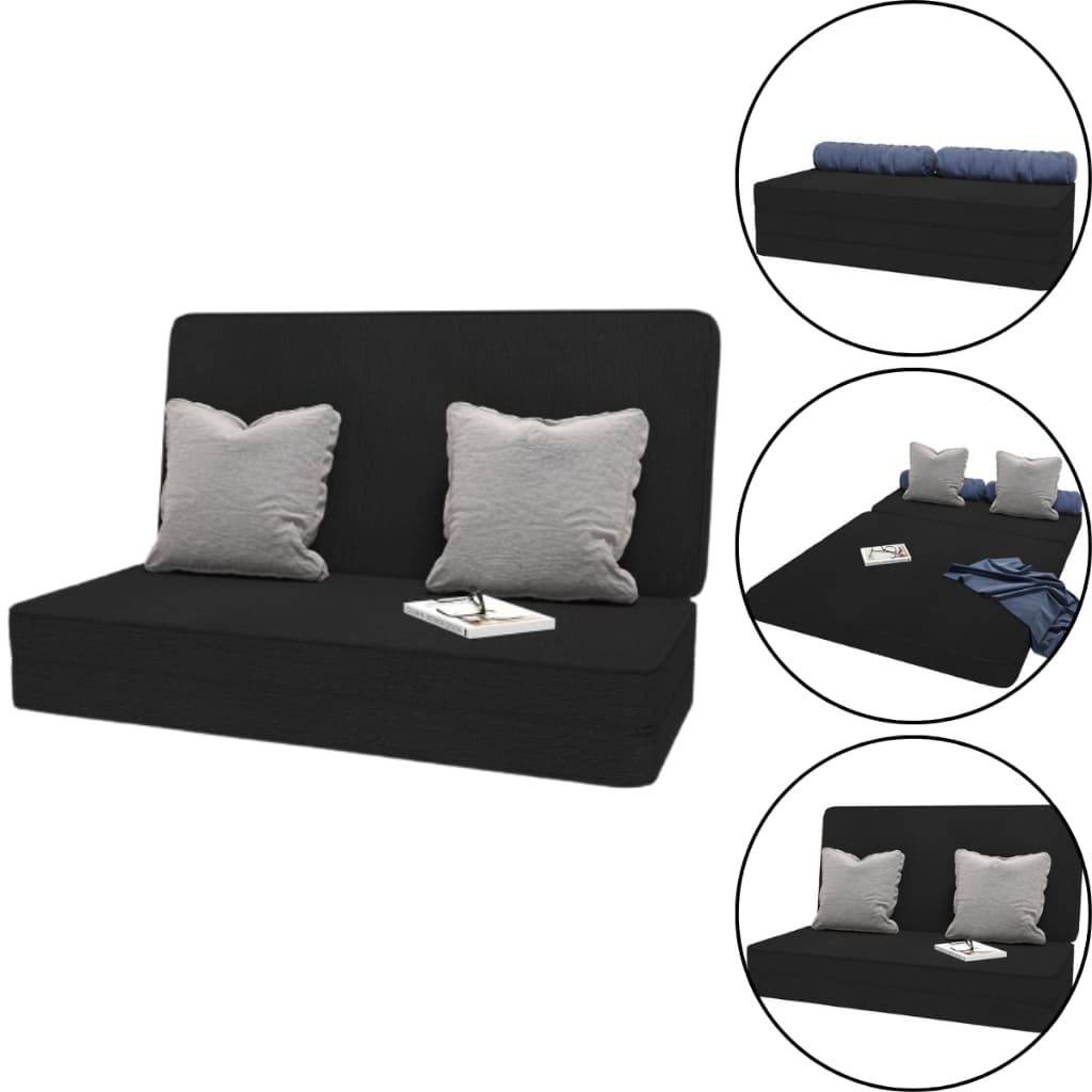 Puff Casal Preto 3 em 1 Design Moderno e Funcional Capa Removível Cama Sofá Multiuso - Love&Home
