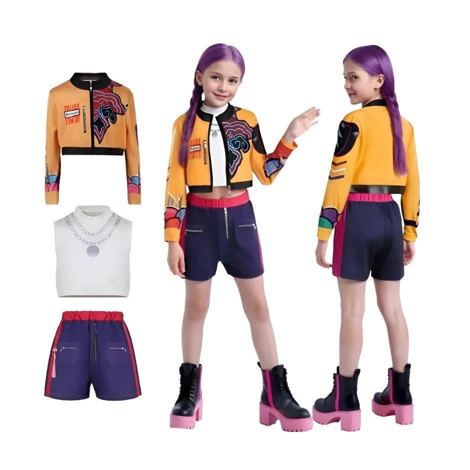 Fantasia Rumi K-POP Demon Hunters Girl Cosplay Costume Set Festa De Halloween Dança Stage Outfit Para Meninas Mulheres