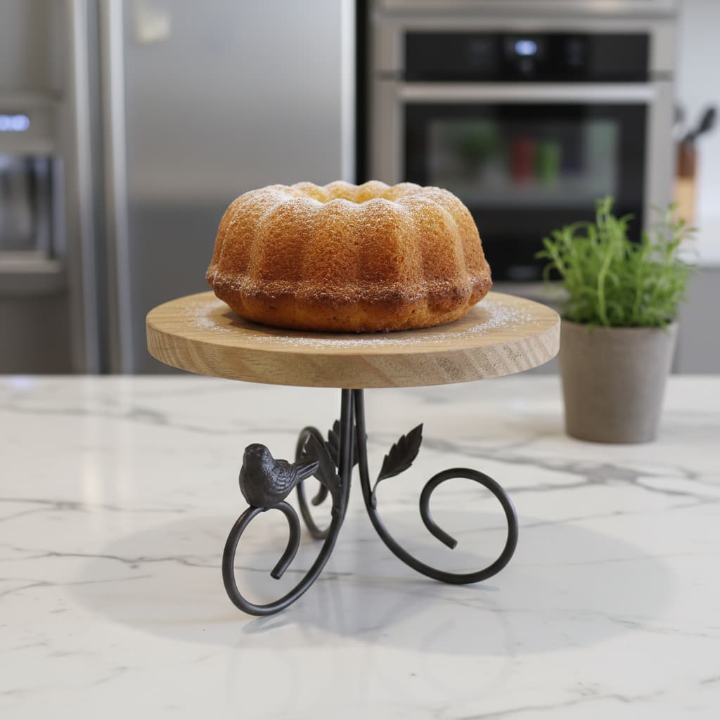 Suporte Boleira Decorativa Ferro com Madeira Pinus Rústica Pequena para Mesa Bolo Doces