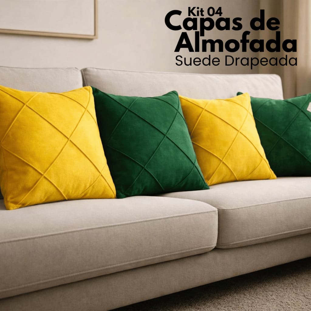 Kit 4 Capas Almofada Brasil Copa Do Mundo Seleção Braisleira 45x45 Suede Decorativa Luxo Sala Sofá