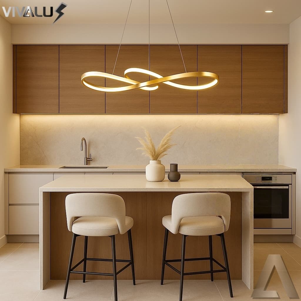 Lustre Pendente de Led 40w Dourado 70cm 3 Cores De Luz Pendente Moderno Clave Para Sala Mesa Luxo
