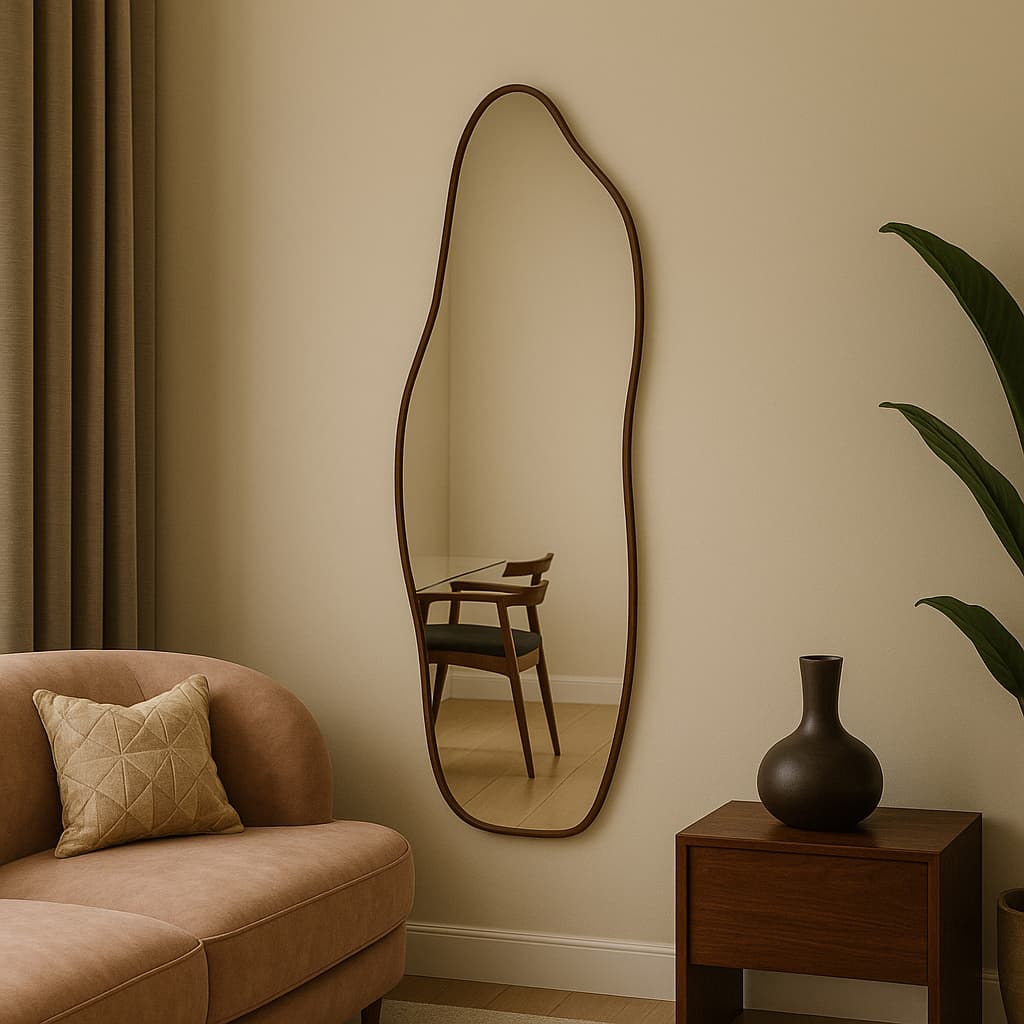 Espelhos Decorativos de Luxo em Couro Orgânico Quarto Corpo Inteiro Design Premium Sala Banheiro Polido Hall e Salão