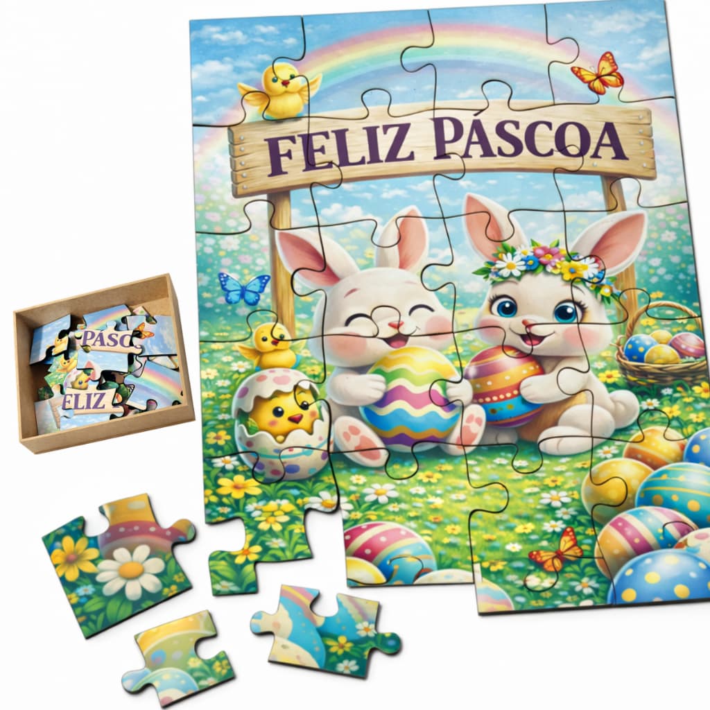 Quebra Cabeça Infantil Páscoa MDF 24 Peças Educativo Puzzle Infantil Páscoa crianças 3 anos