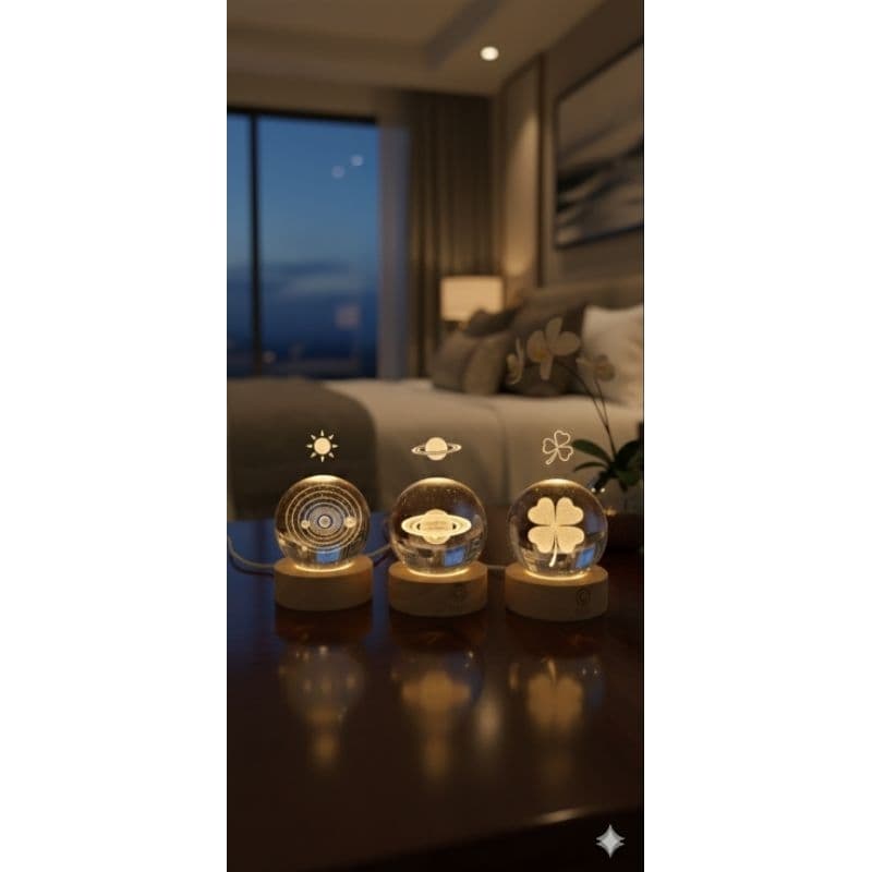 Abajur Luminária de mesa de Bola de Cristal 3D 6cm