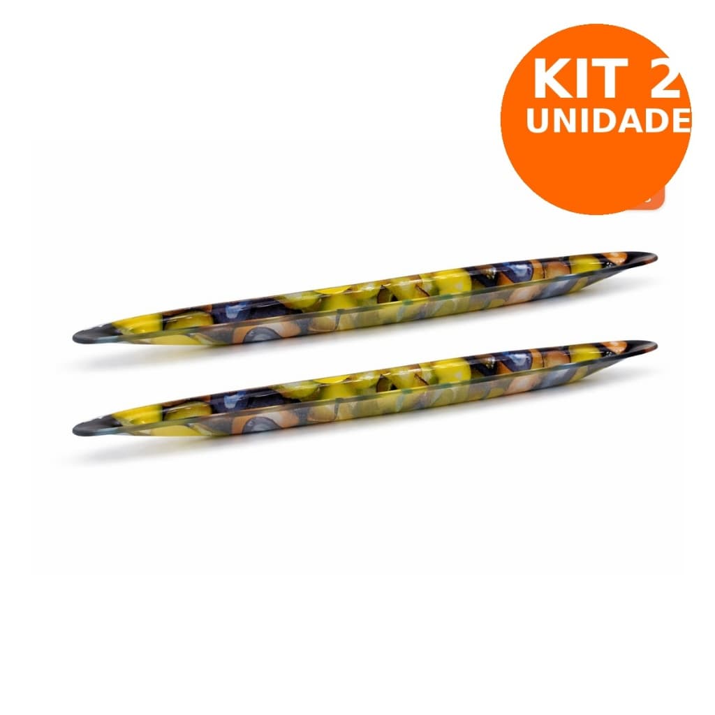 Kit 2 Petisqueiras Barca 42cm Vidro Estampa Azeitonas Travessa Gourmet Grande