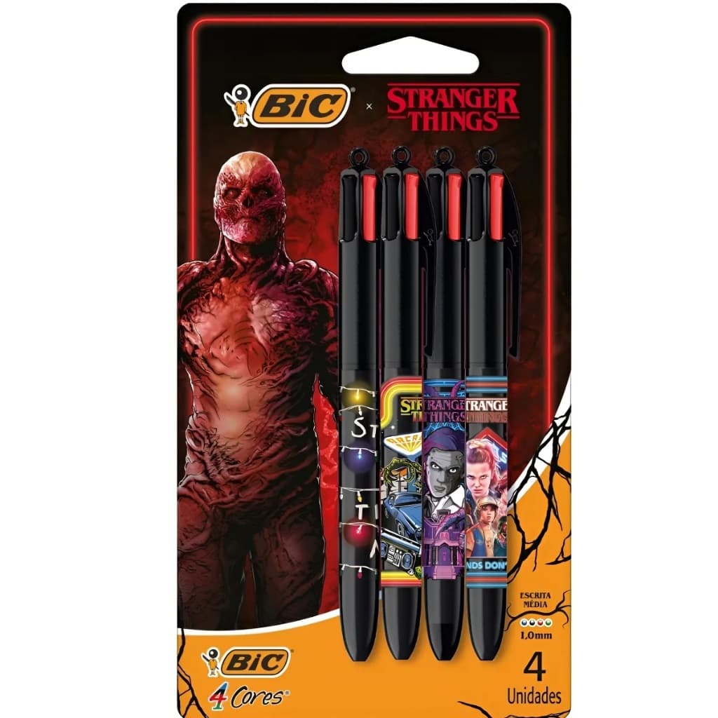 Caneta Esferografica 4 Cores Stranger Things Temp. 1 A 4 Bic Preto 4 Cores