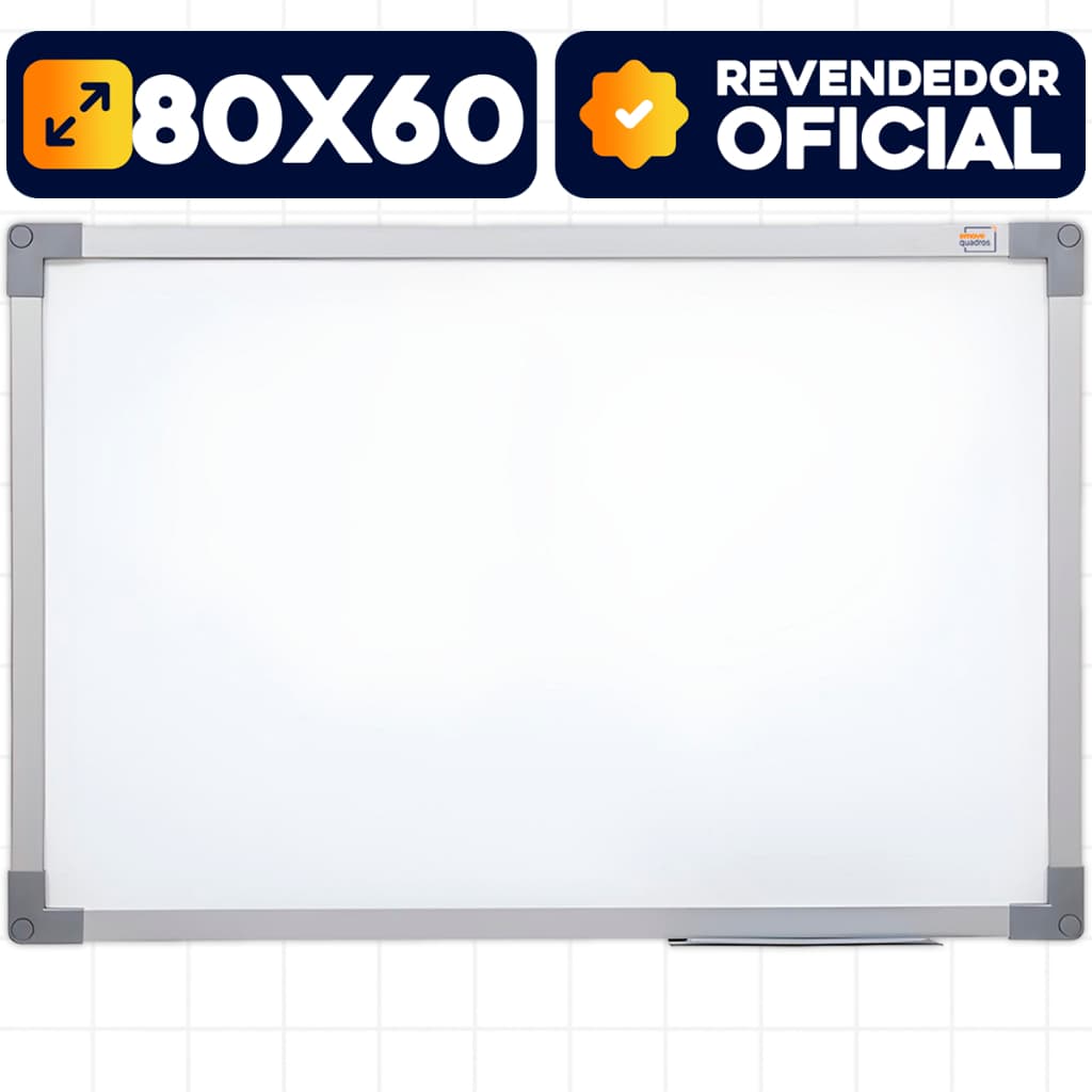 Quadro Branco 80x60cm Lousa Branca Stalo UV Soft Colors Moldura Alumínio Apagador Escolar