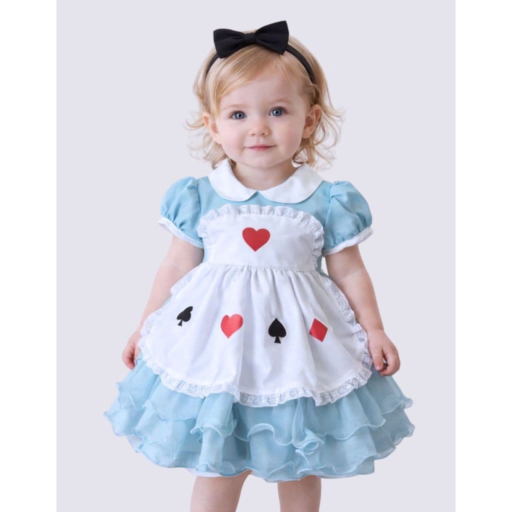Vestido Infantil Azul Princesa Alice no Pais das Maravilhas Temático Luxo Festa Fantasia Bebe