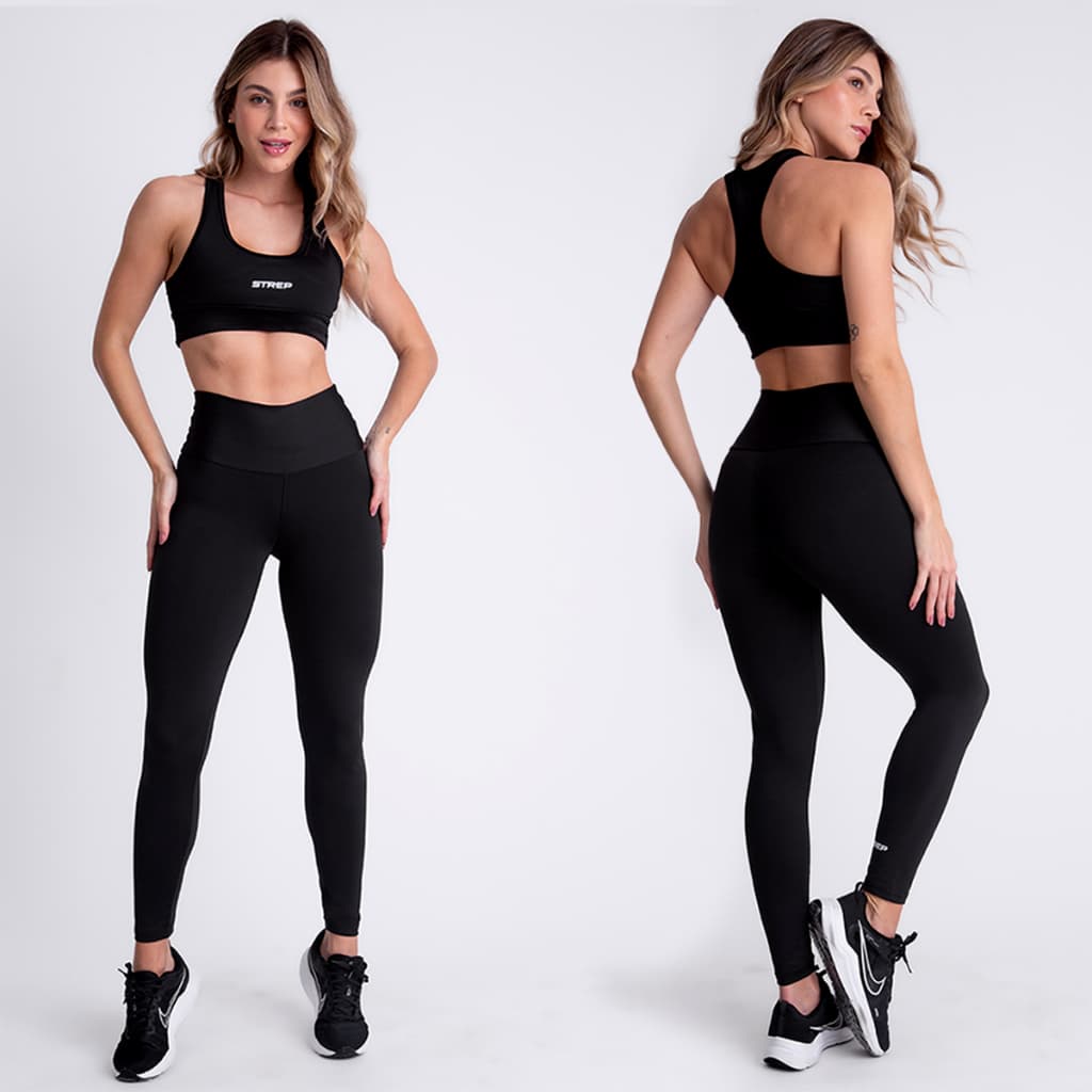 Conjunto Top + Legging Preto Zero Transparência Confortável