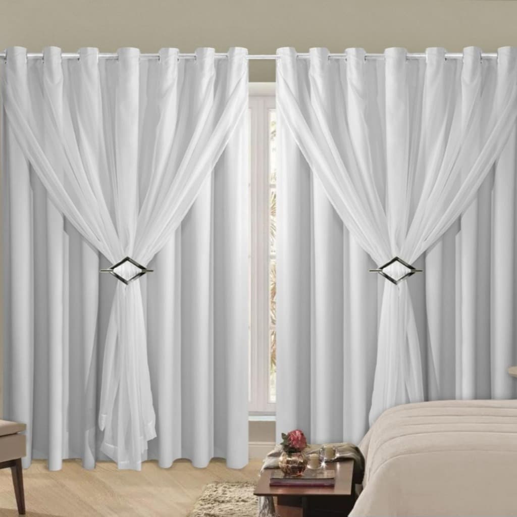 Cortina Corta Luz 6,00m X 2,80m 100% Blackout Com Voil Branco